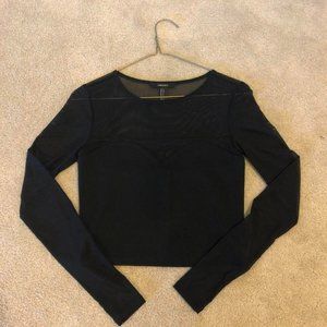 Sweetheart mesh insert top with long sleeves